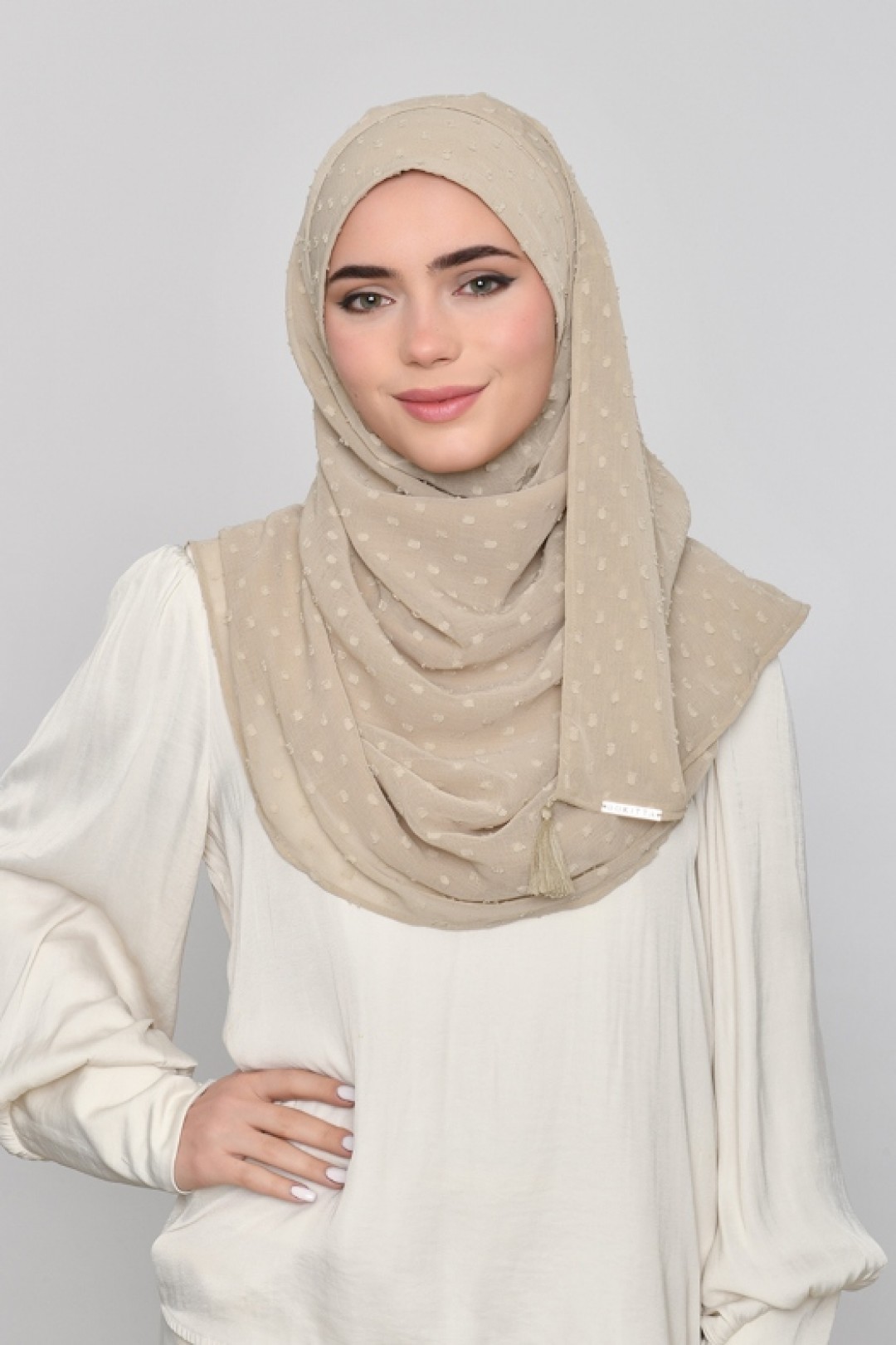 Latte Cream - Plain Mosaic Butti Chiffon