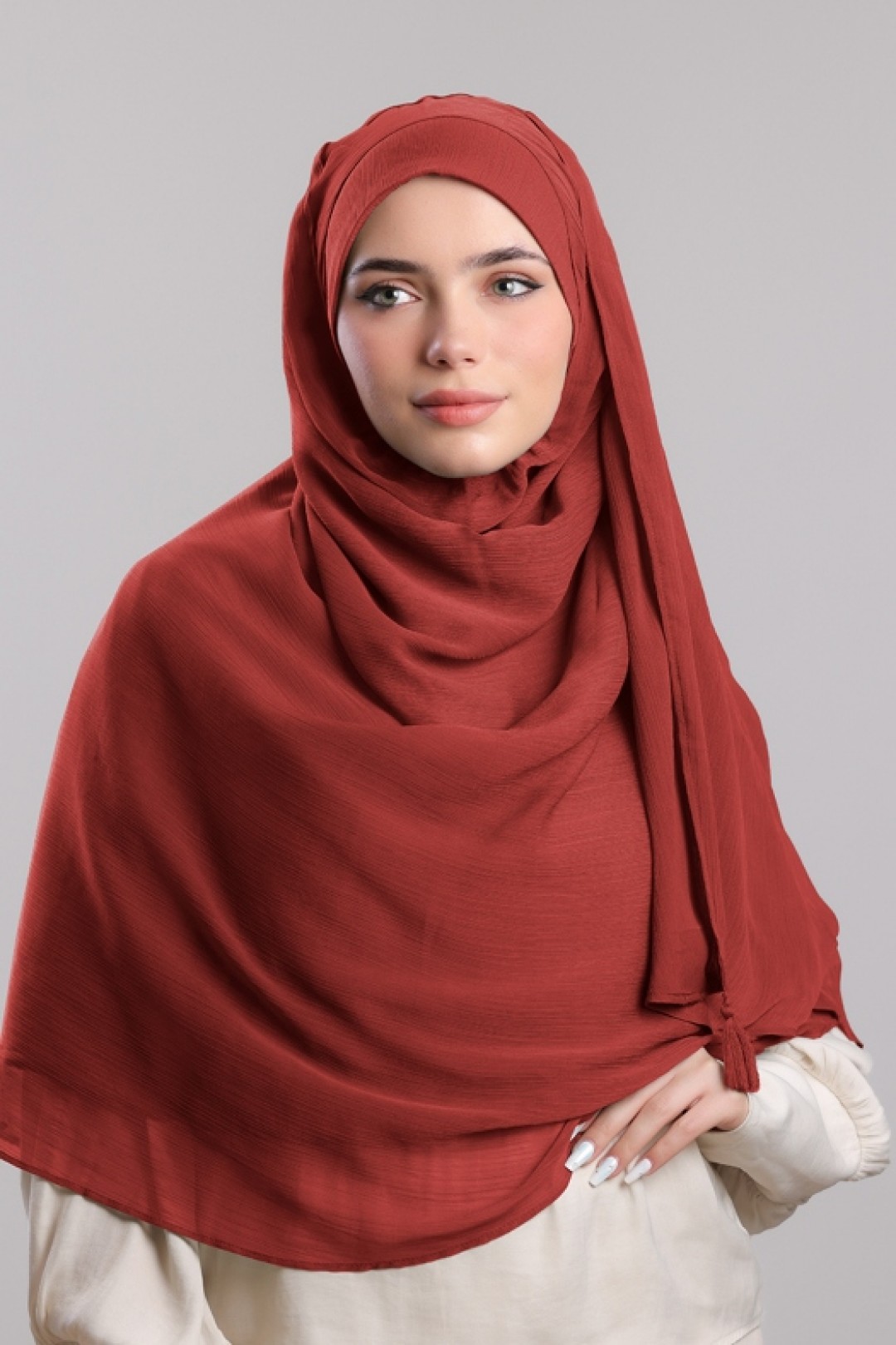 Orange Red - Plain Crinkled Chiffon