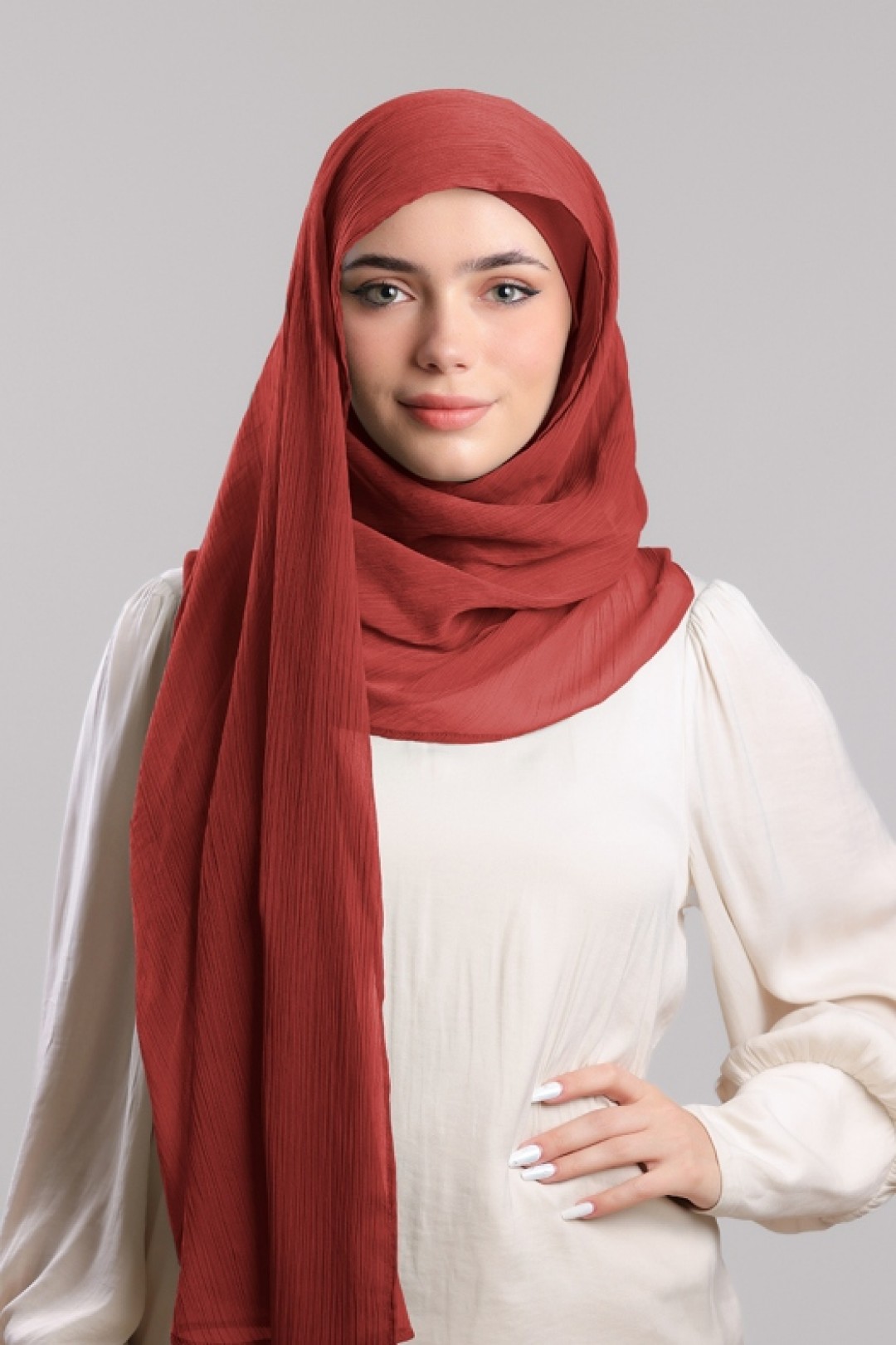 Orange Red - Plain Crinkled Chiffon