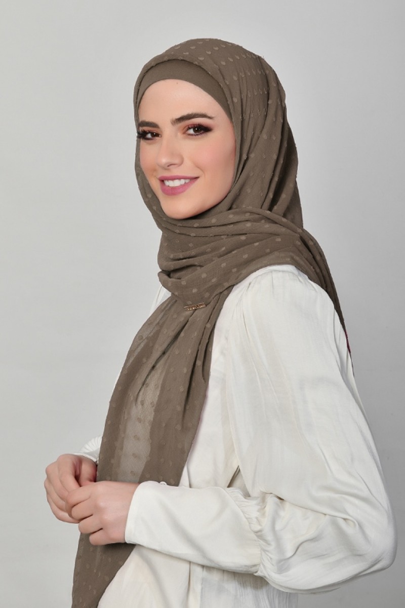 Light Brown - Plain Mosaic Butti Chiffon