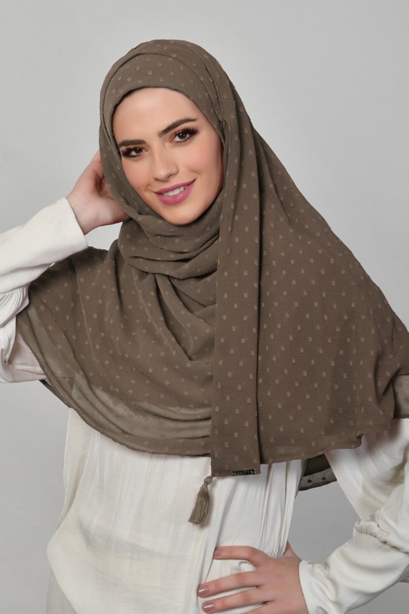 Light Brown - Plain Mosaic Butti Chiffon