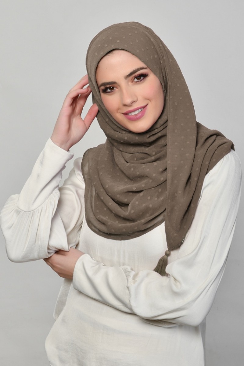 Light Brown - Plain Mosaic Butti Chiffon