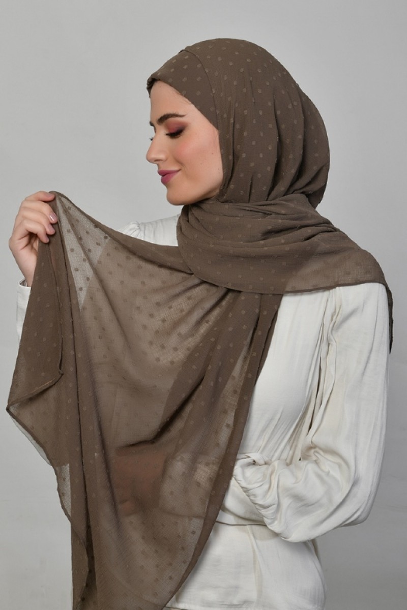 Light Brown - Plain Mosaic Butti Chiffon