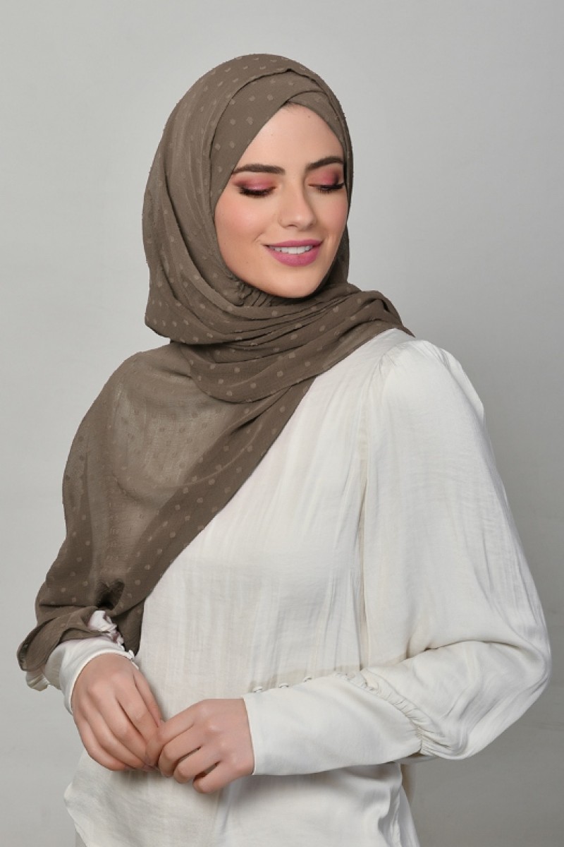 Light Brown - Plain Mosaic Butti Chiffon