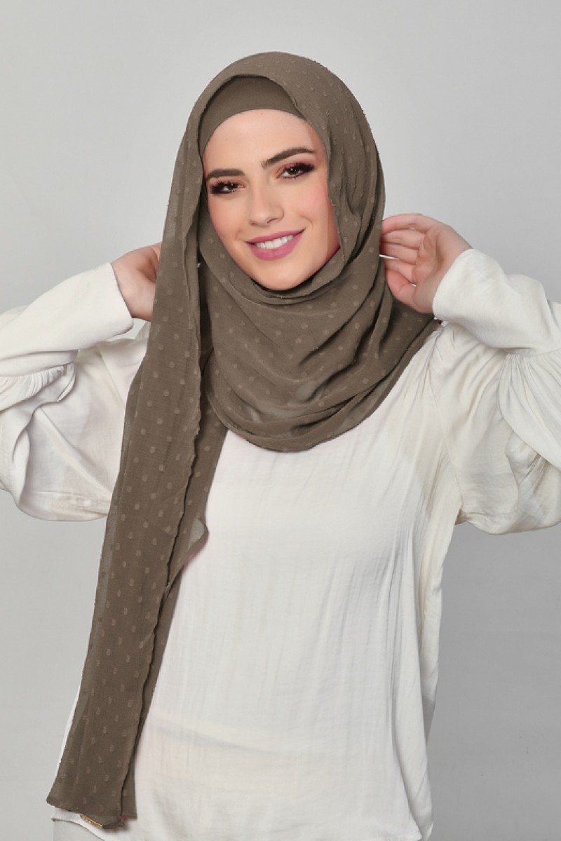 Light Brown - Plain Mosaic Butti Chiffon