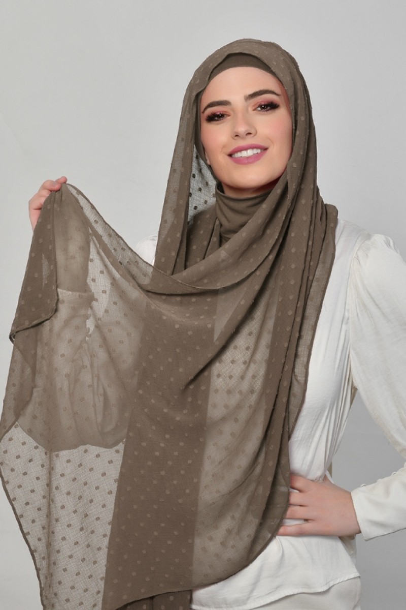 Light Brown - Plain Mosaic Butti Chiffon