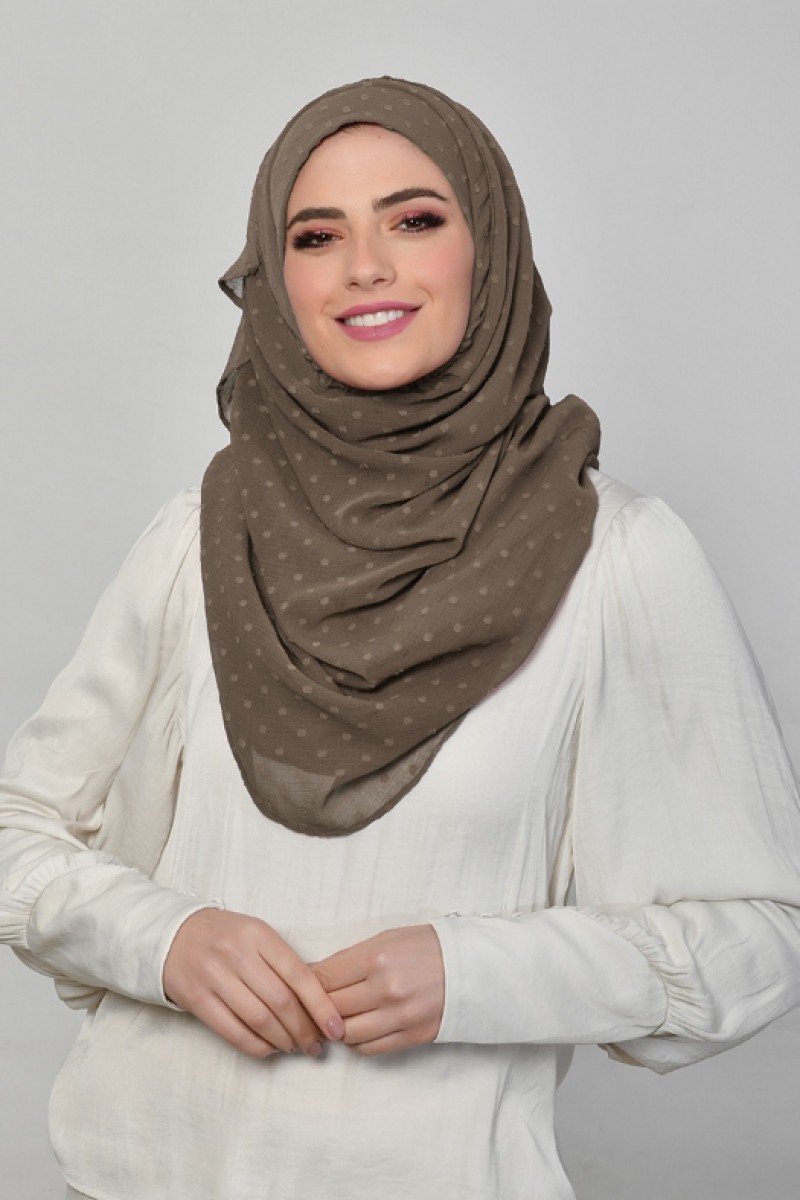 Light Brown - Plain Mosaic Butti Chiffon