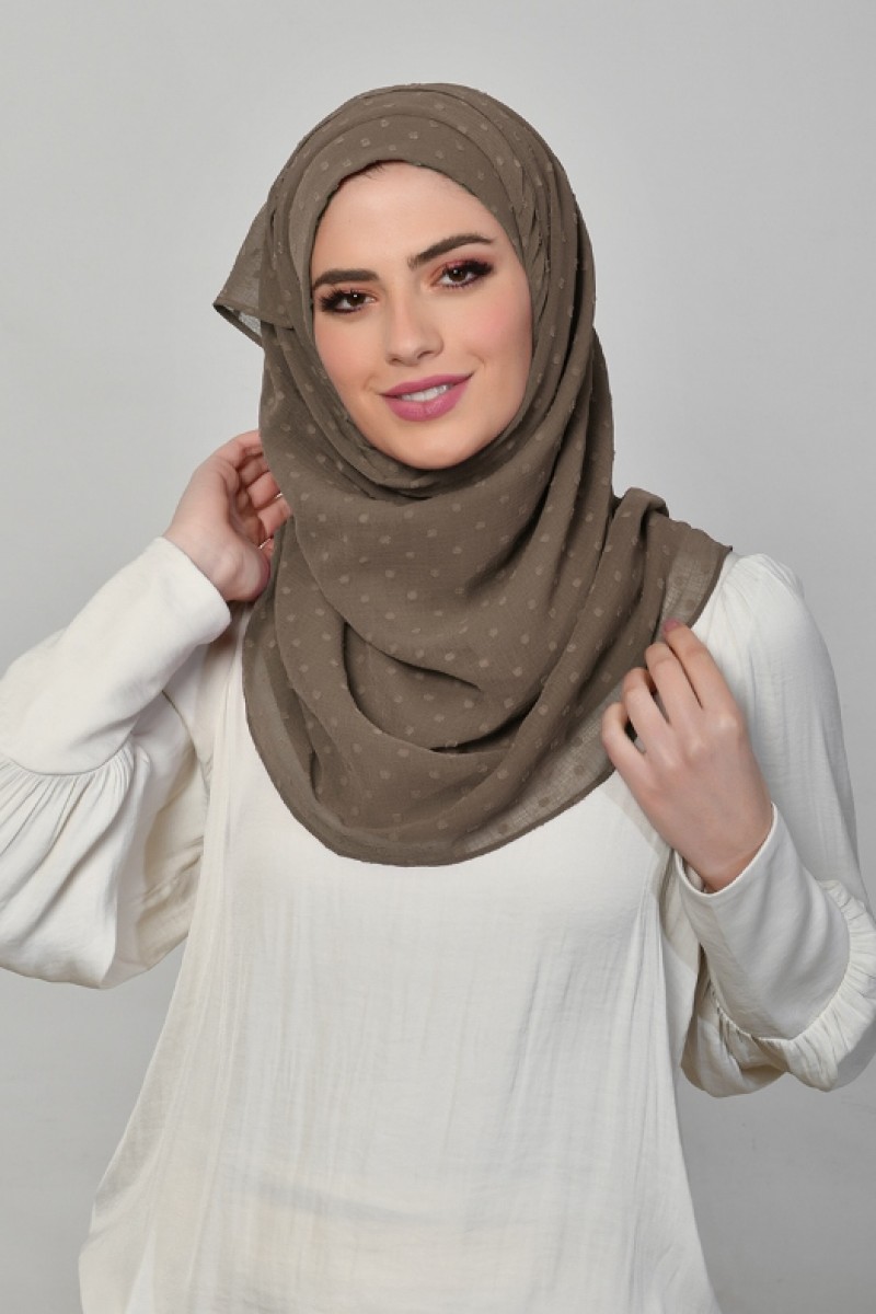 Light Brown - Plain Mosaic Butti Chiffon