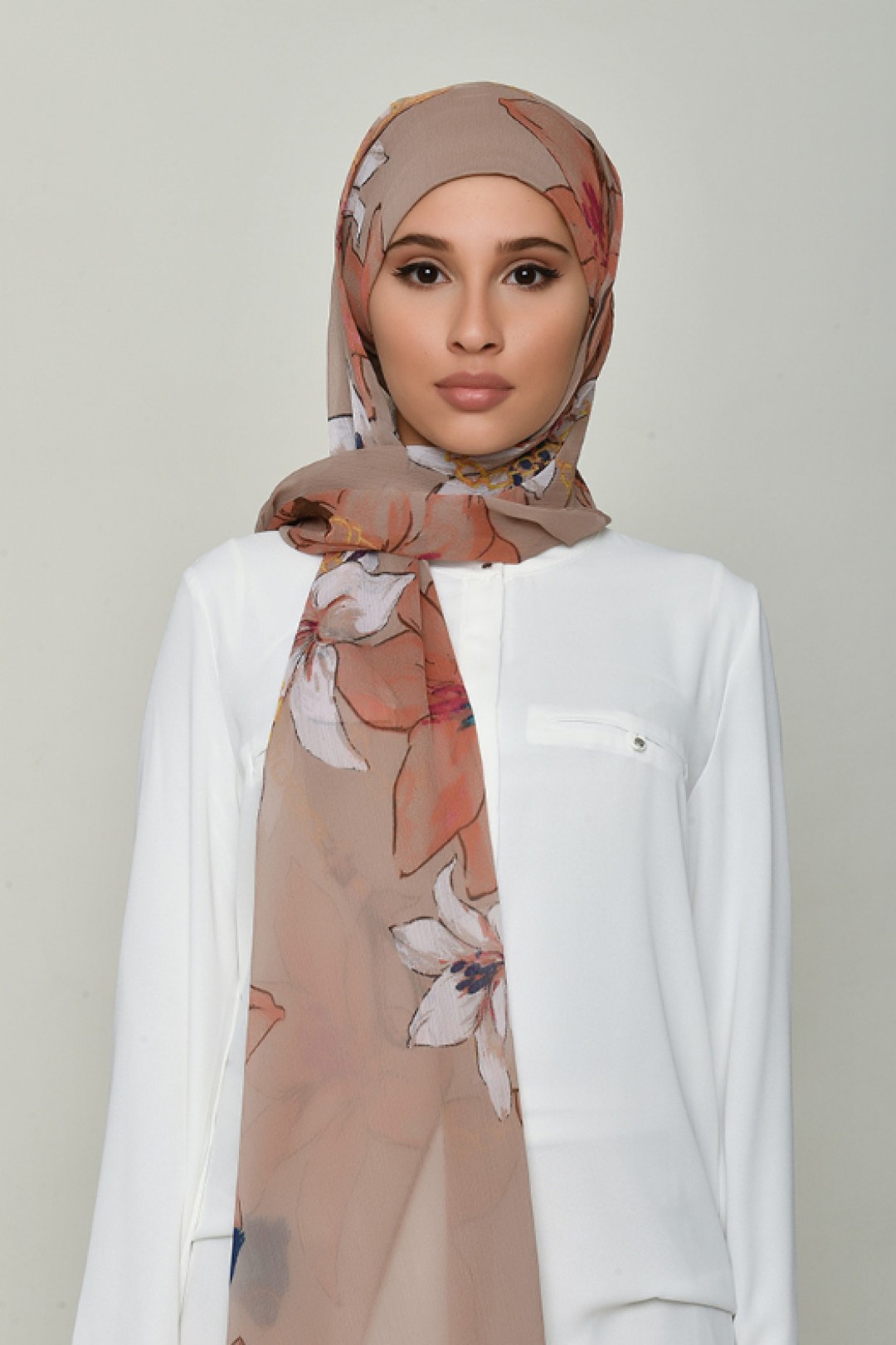 Lilies Beige - Printed Crinkled Chiffon