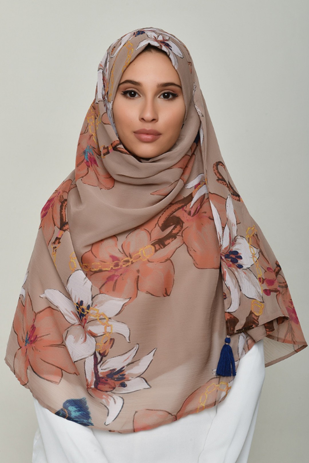 Lilies Beige - Printed Crinkled Chiffon