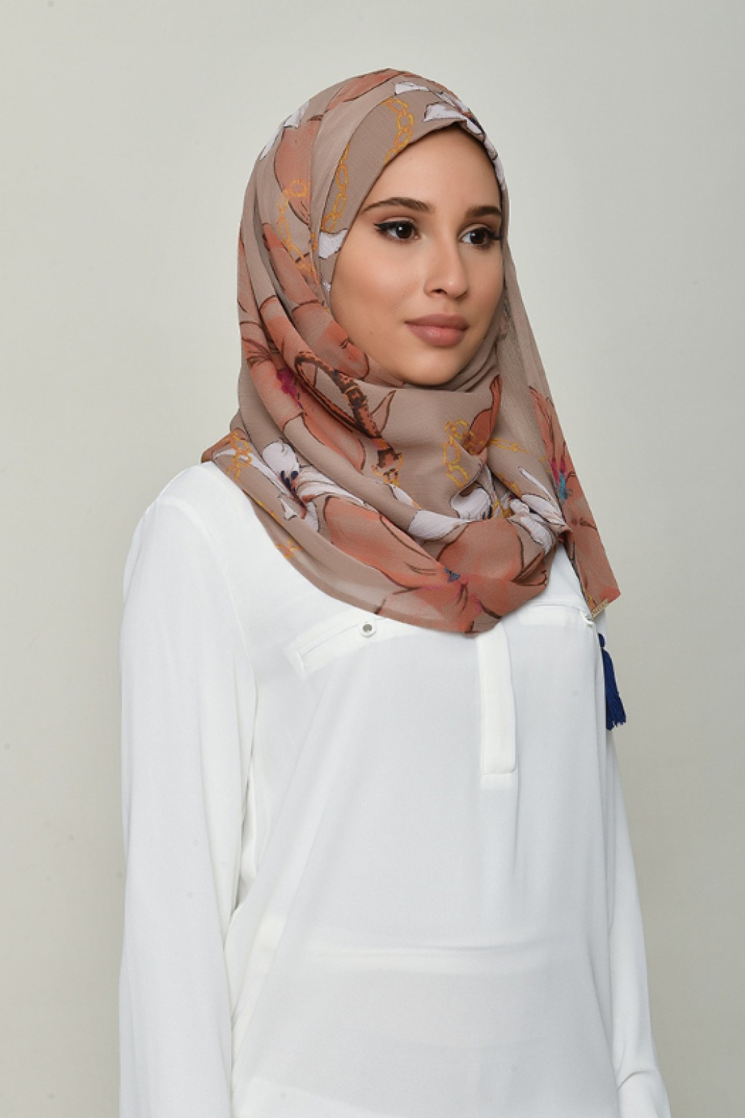 Lilies Beige - Printed Crinkled Chiffon
