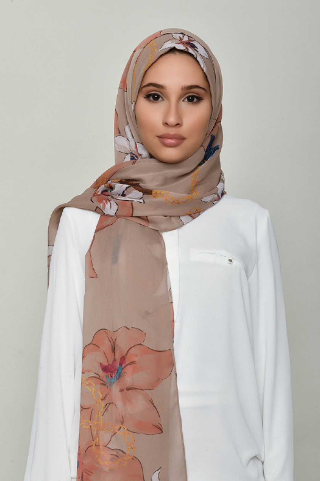 Lilies Beige - Printed Crinkled Chiffon