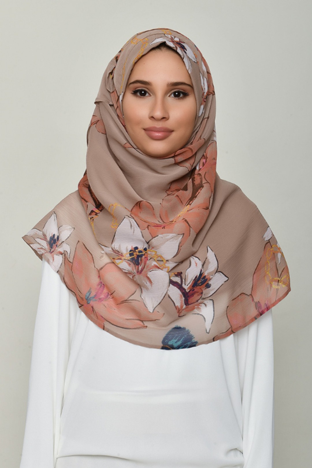 Lilies Beige - Printed Crinkled Chiffon