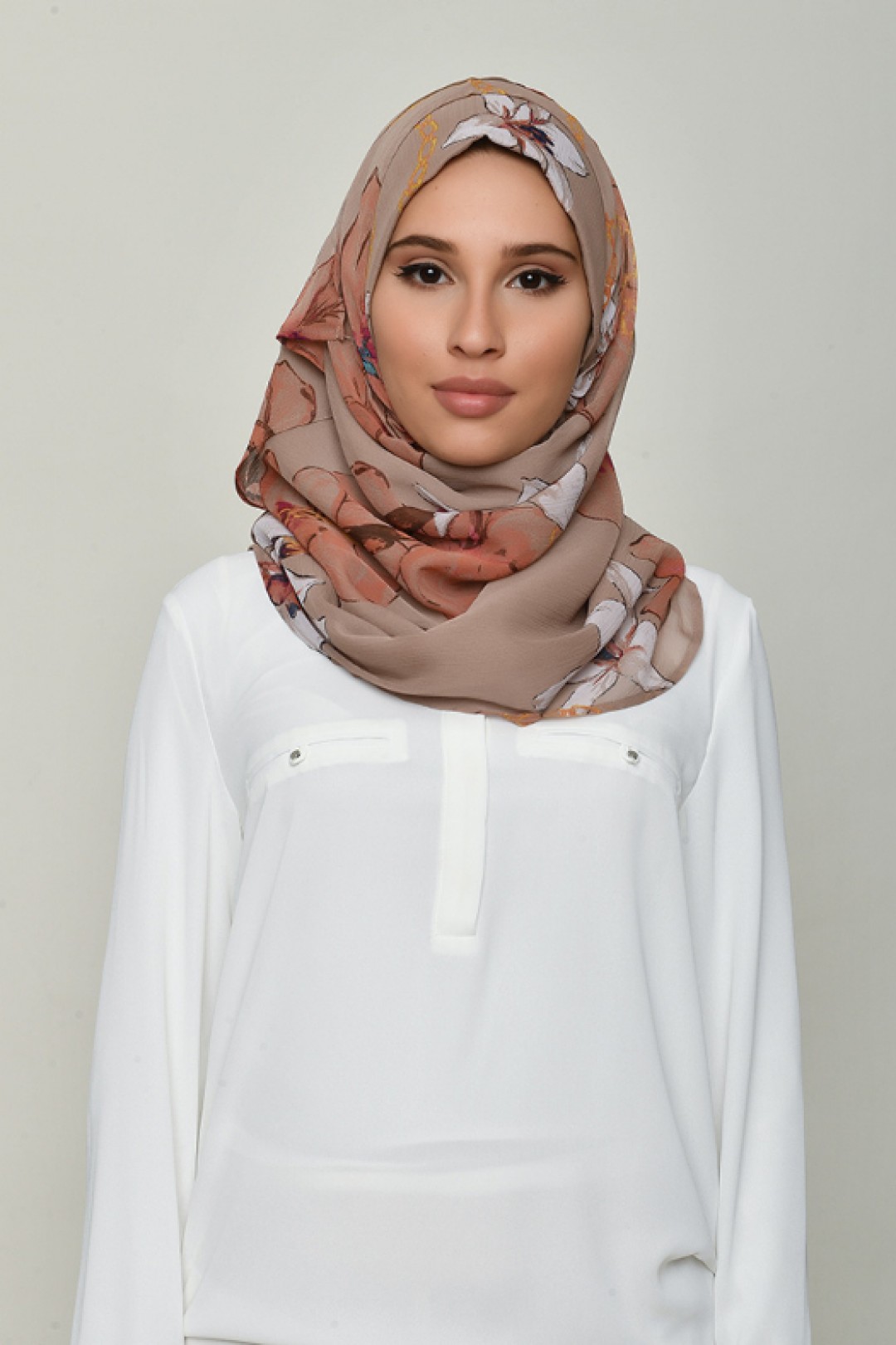 Lilies Beige - Printed Crinkled Chiffon