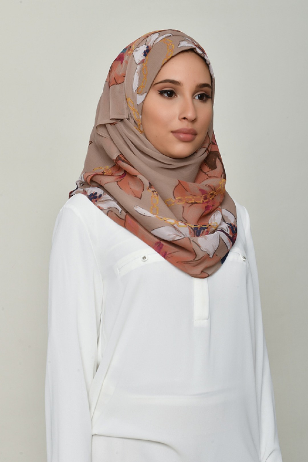 Lilies Beige - Printed Crinkled Chiffon