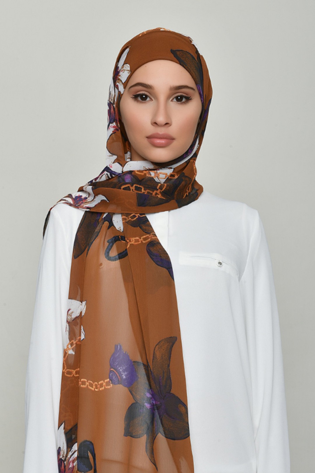 Lilies Caramel - Printed Crinkled Chiffon