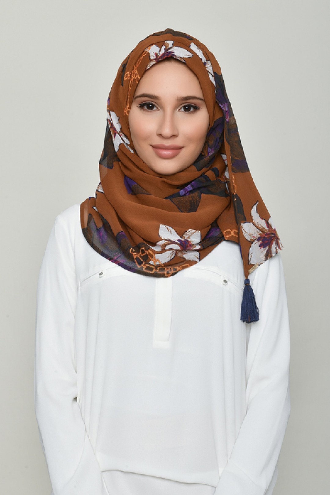 Lilies Caramel - Printed Crinkled Chiffon