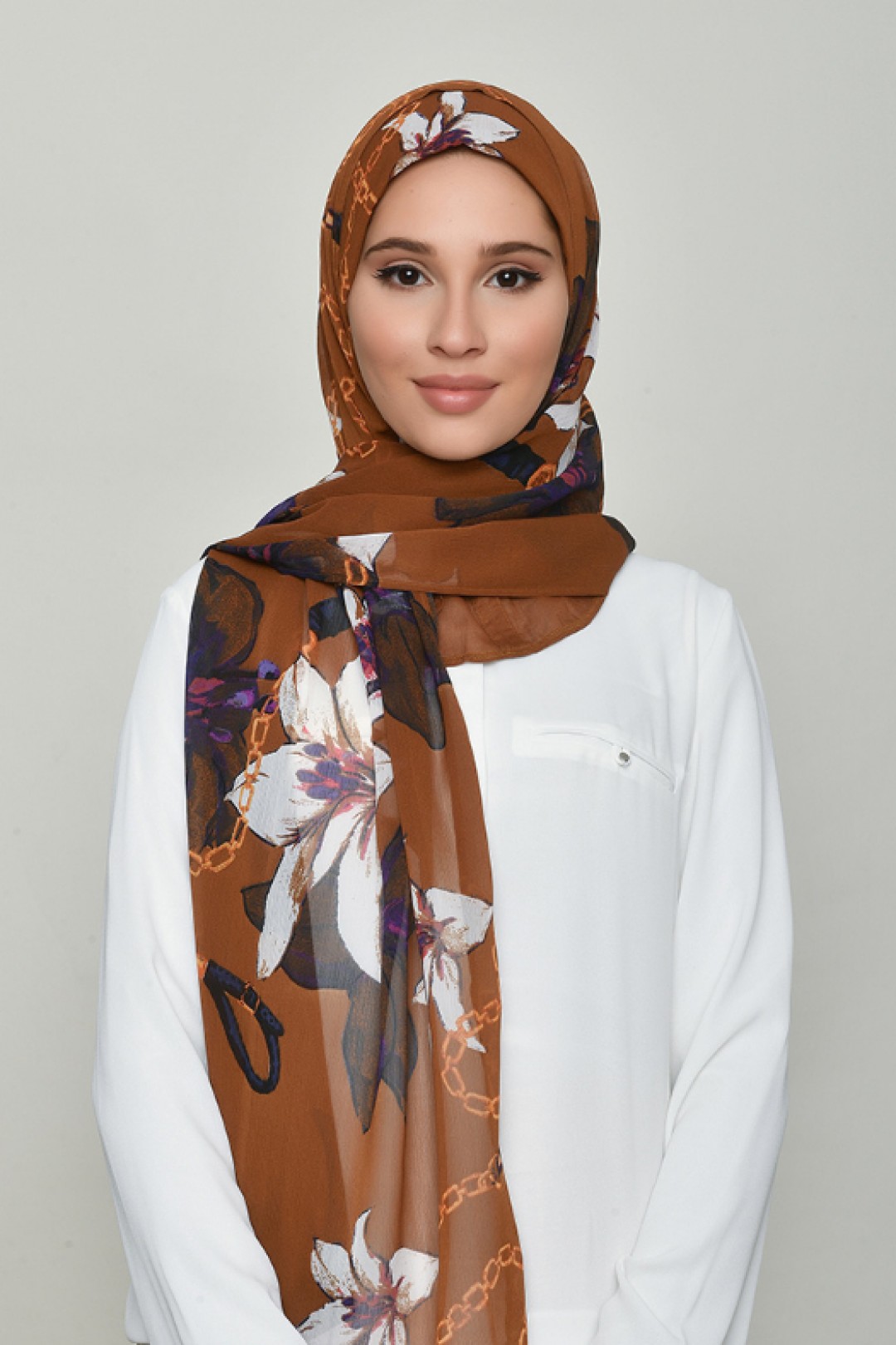 Lilies Caramel - Printed Crinkled Chiffon