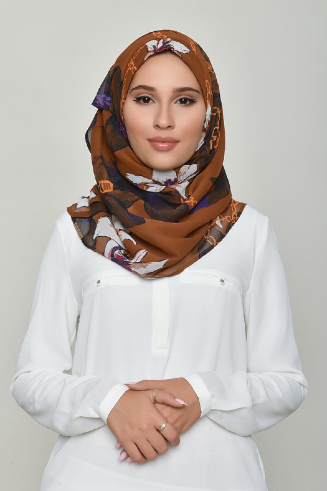 Lilies Caramel - Printed Crinkled Chiffon