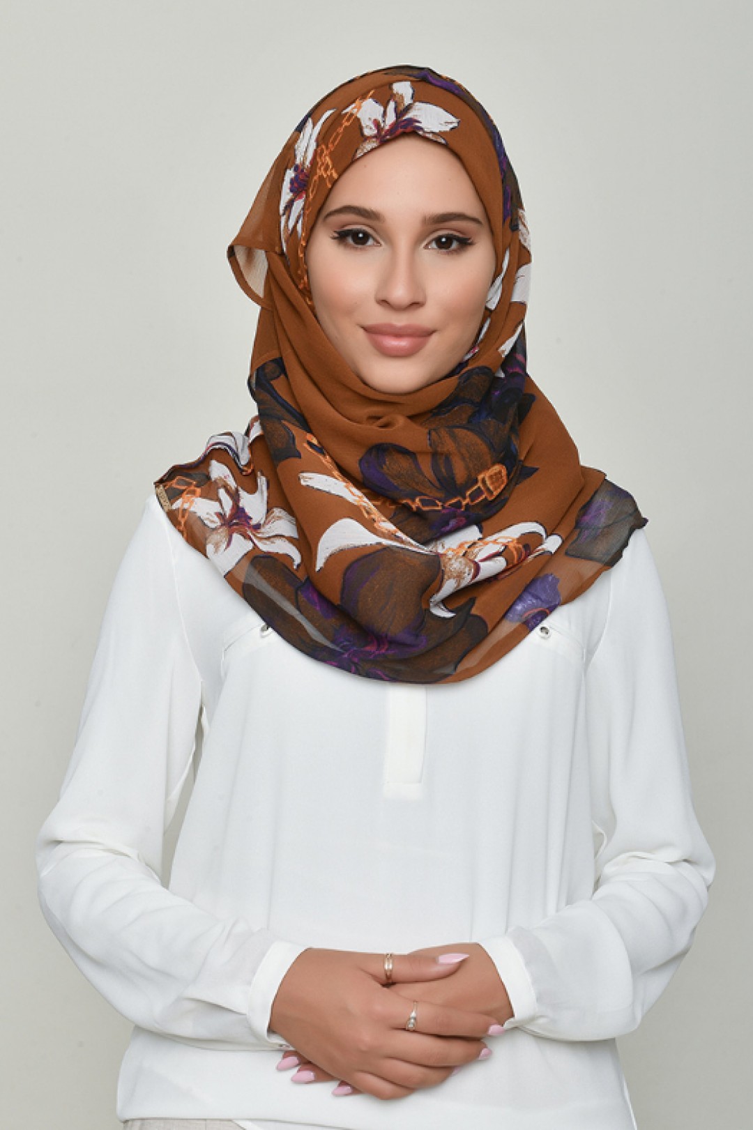 Lilies Caramel - Printed Crinkled Chiffon