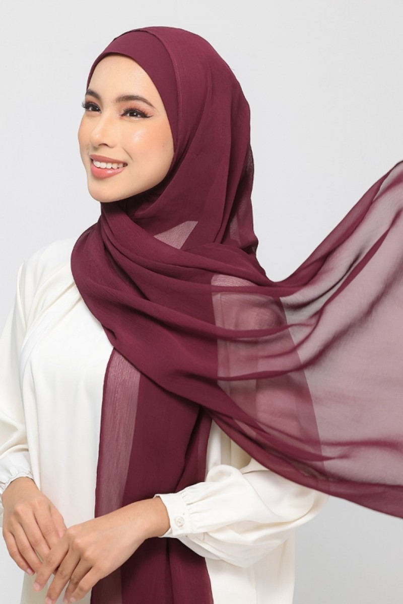 Maroon - Plain Crinkled Chiffon