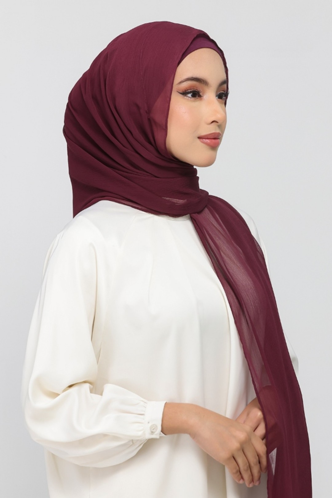 Maroon - Plain Crinkled Chiffon