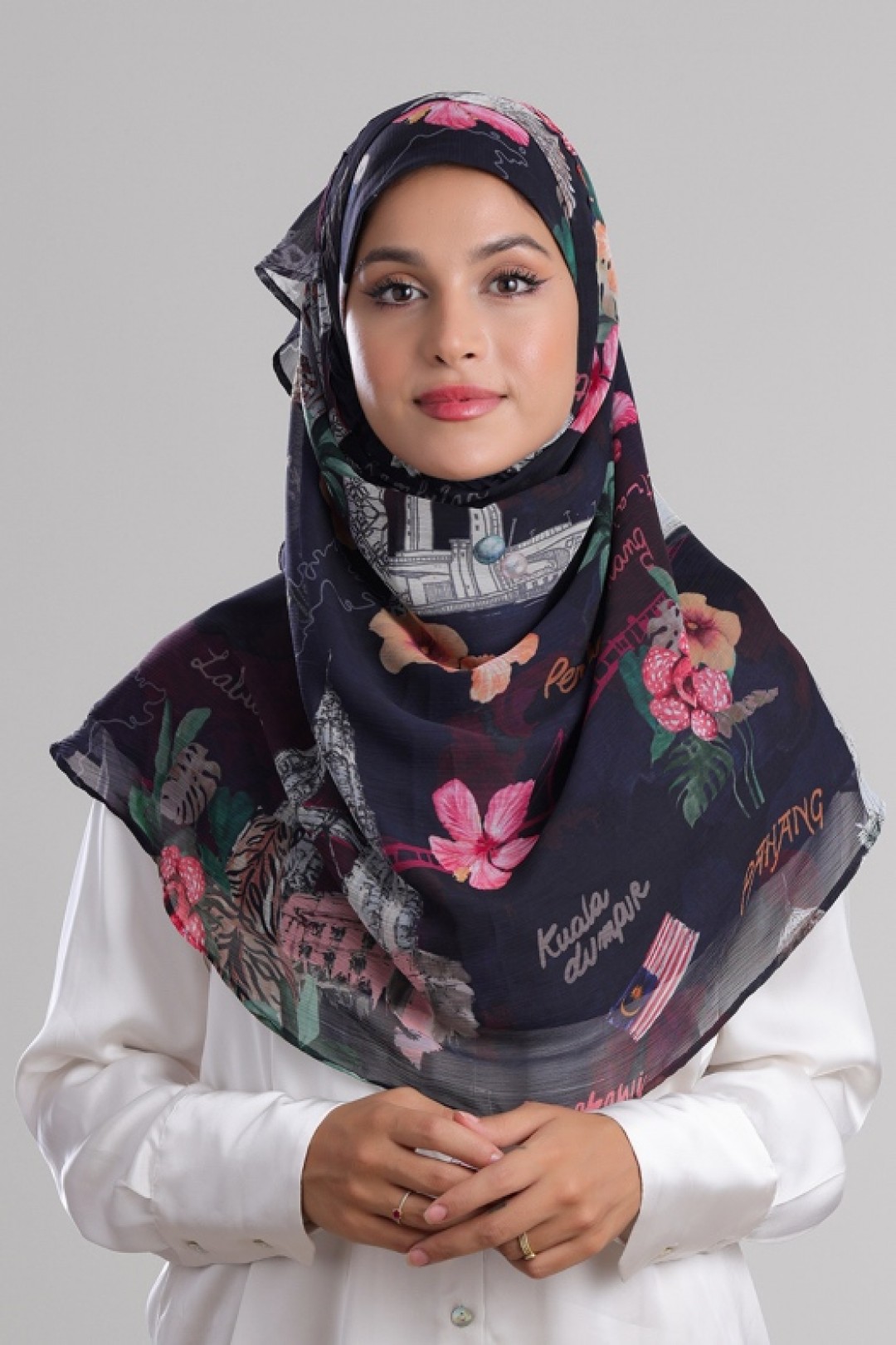 Kuala Lumpur Navy - Printed Crinkled Chiffon