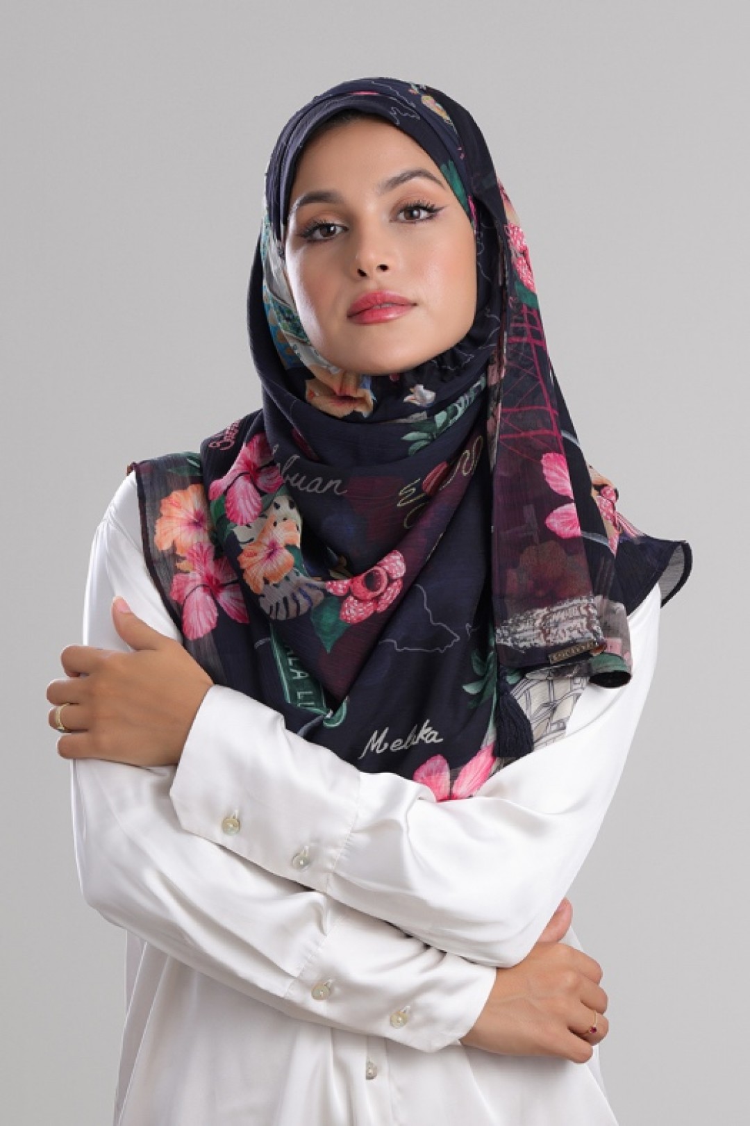 Kuala Lumpur Navy - Printed Crinkled Chiffon