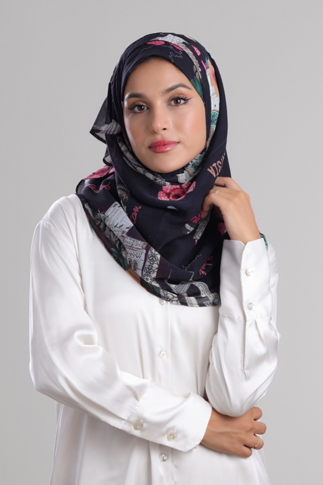 Kuala Lumpur Navy - Printed Crinkled Chiffon