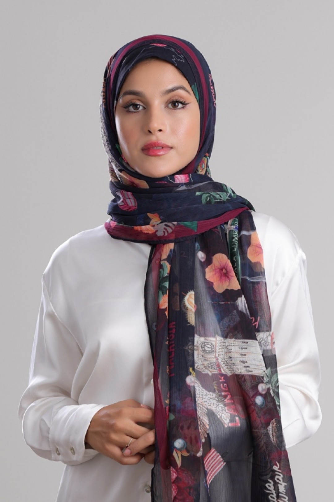 Kuala Lumpur Navy - Printed Crinkled Chiffon