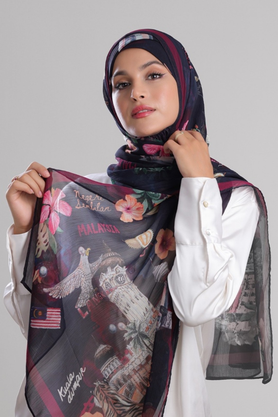Kuala Lumpur Navy - Printed Crinkled Chiffon