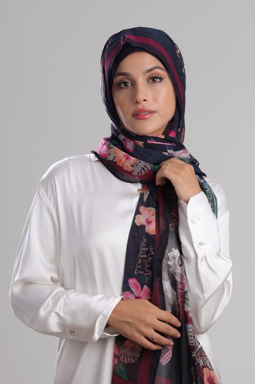 Kuala Lumpur Navy - Printed Crinkled Chiffon