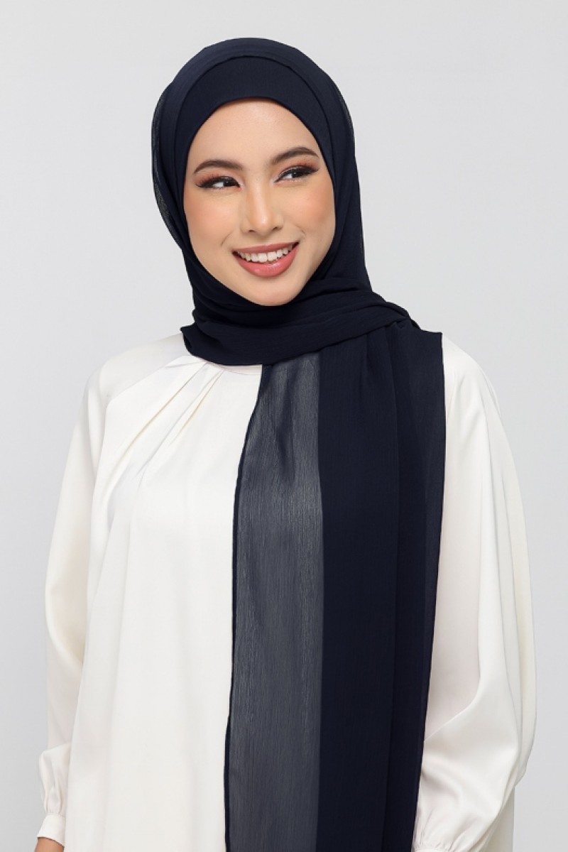 Midnight Navy - Plain Crinkled Chiffon