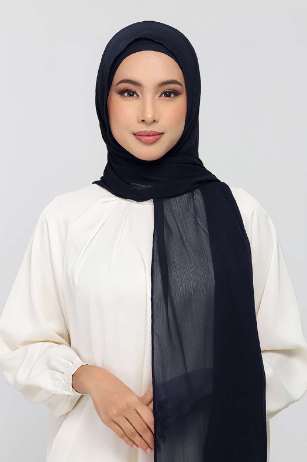 Midnight Navy - Plain Crinkled Chiffon