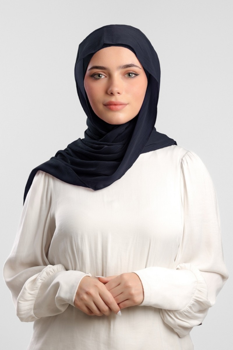 Midnight Navy - Plain Crinkled Chiffon
