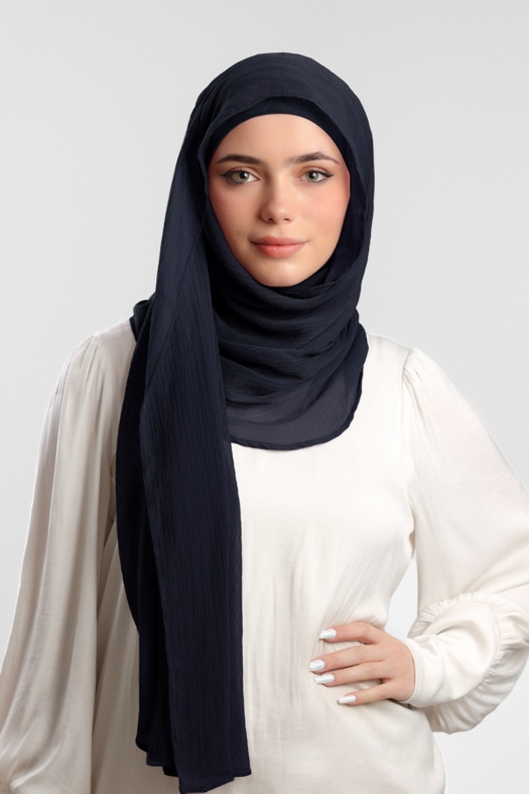 Midnight Navy - Plain Crinkled Chiffon