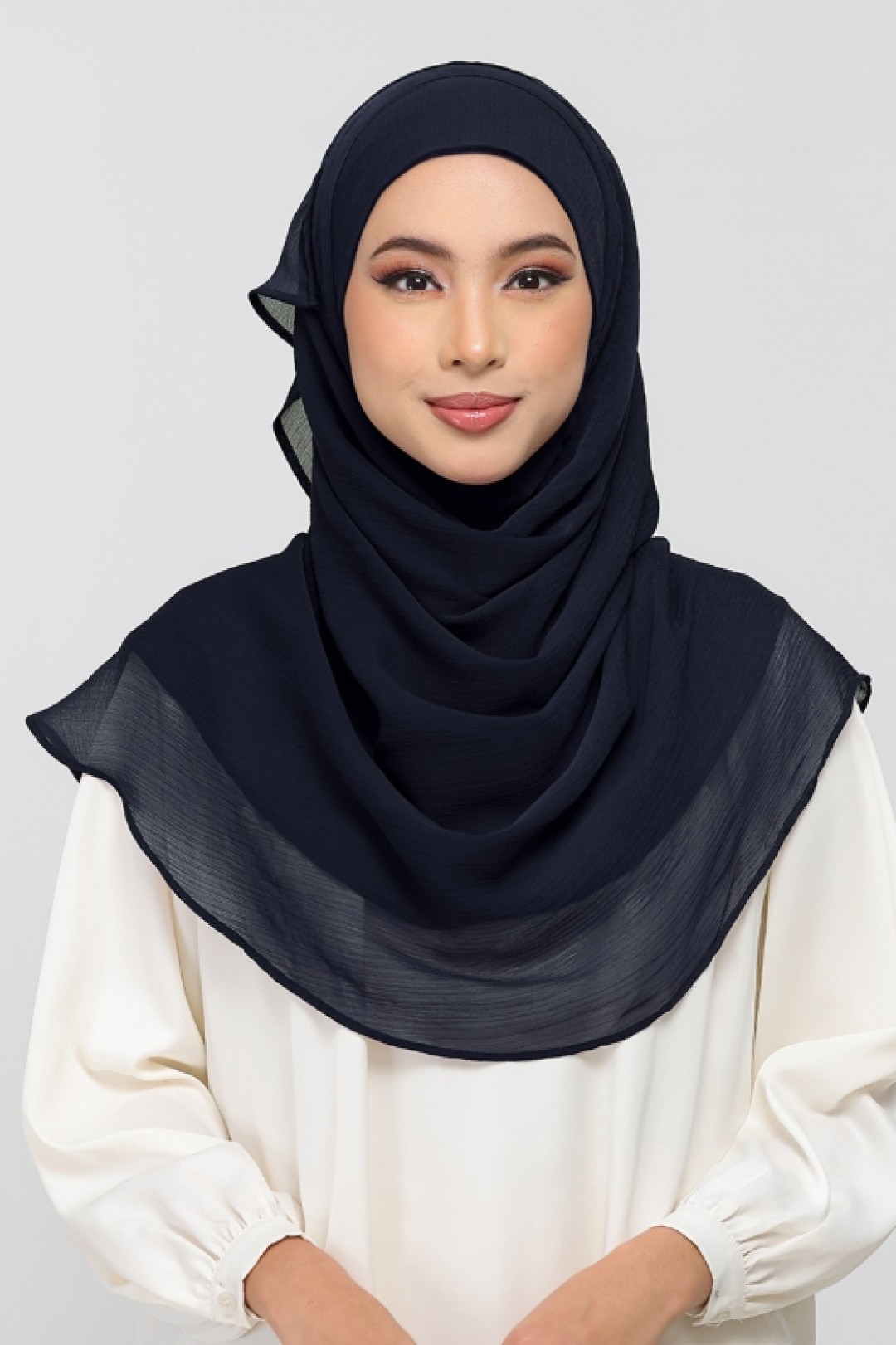 Midnight Navy - Plain Crinkled Chiffon