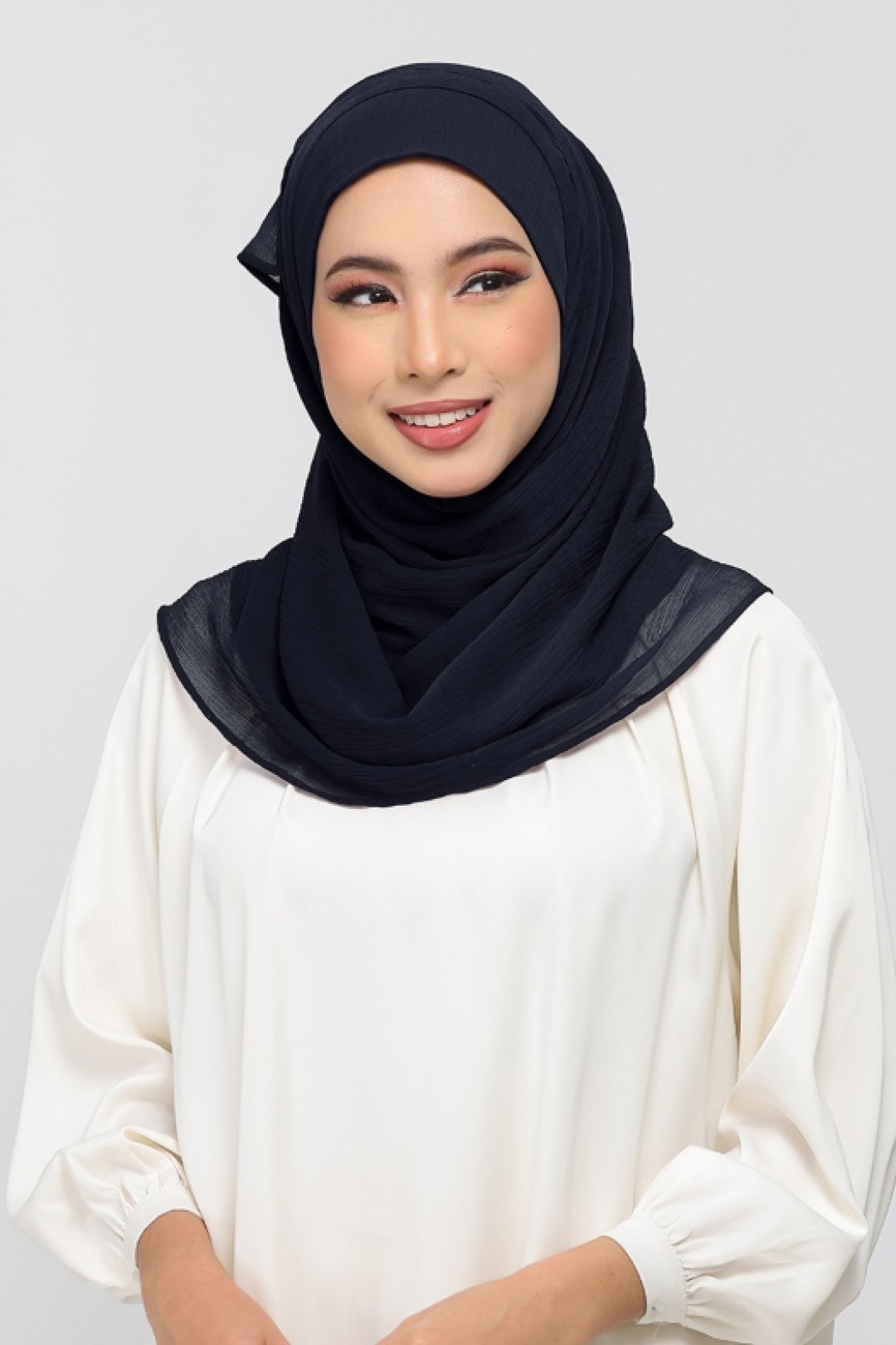 Midnight Navy - Plain Crinkled Chiffon