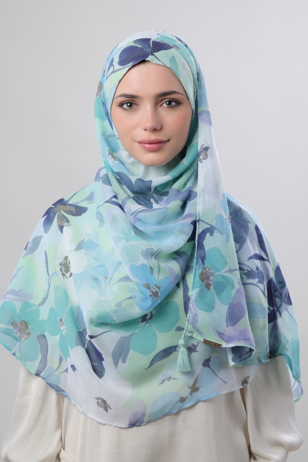 Minty Blooms - Printed Crinkled Chiffon