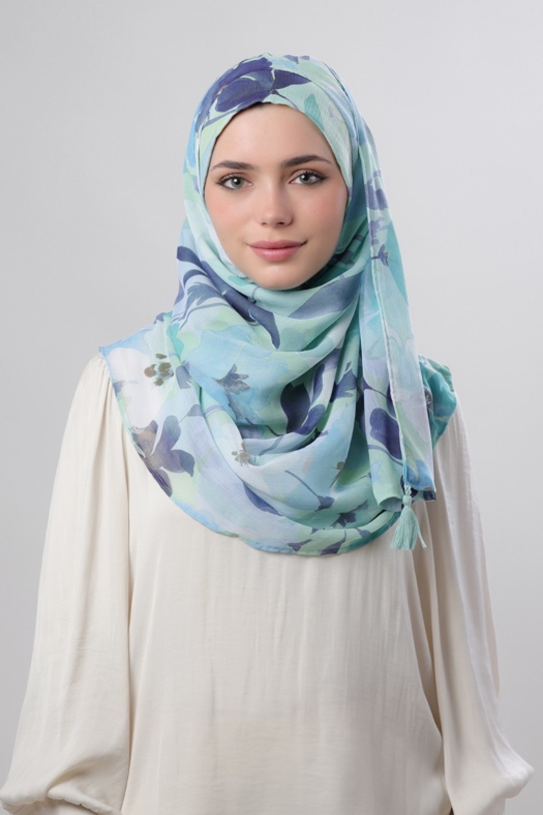 Minty Blooms - Printed Crinkled Chiffon