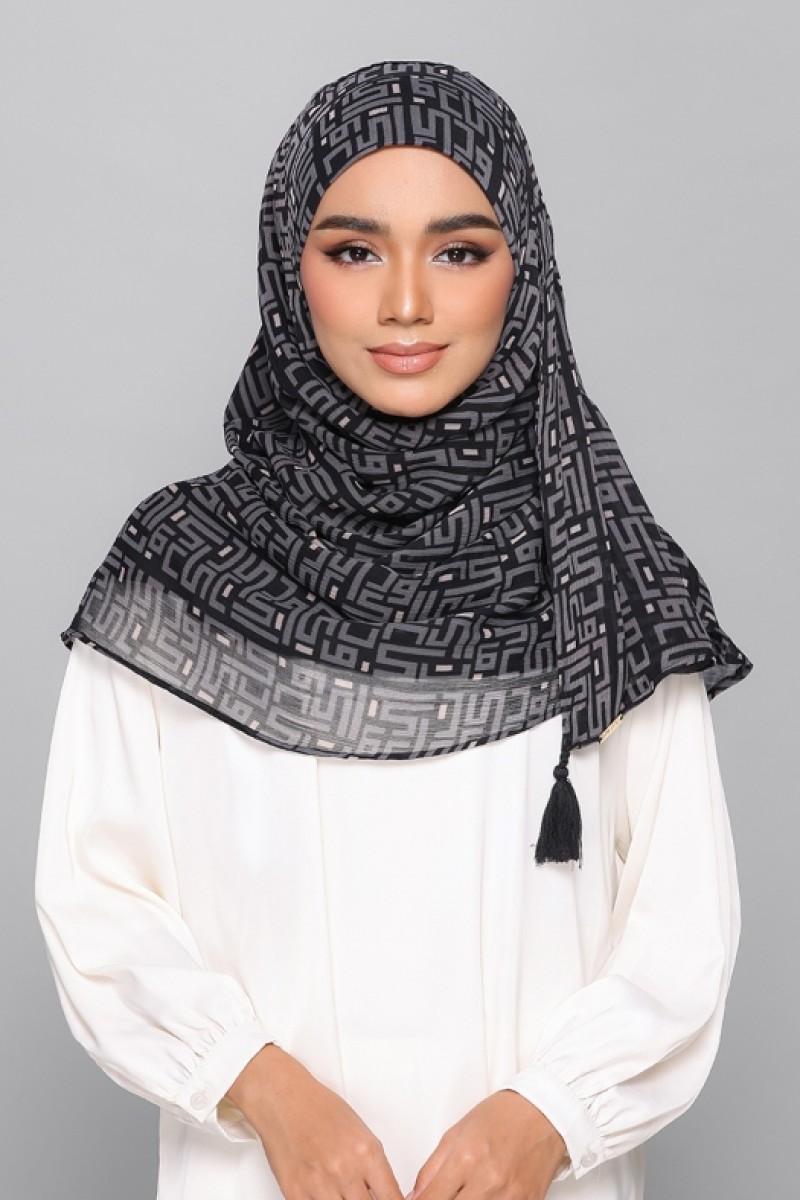 Monogram Black - Printed Plus Crinkled Chiffon