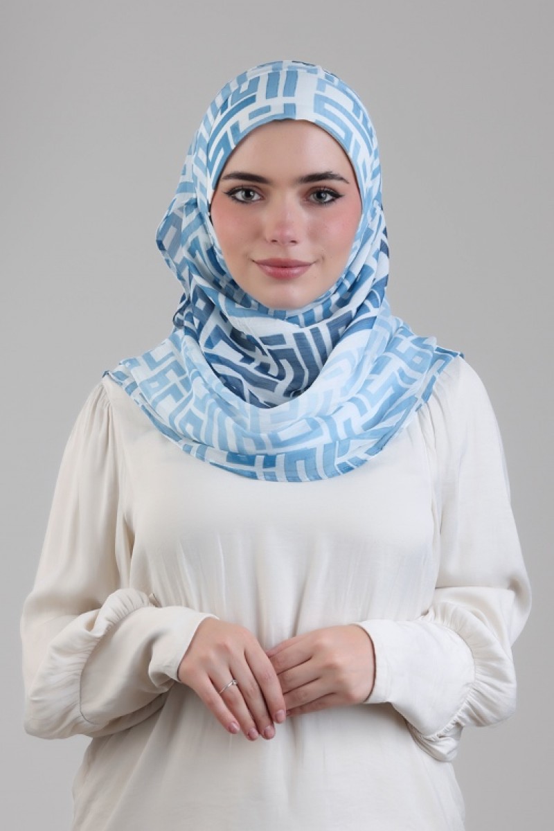 Monogram Blue - Printed Plus Crinkled Chiffon