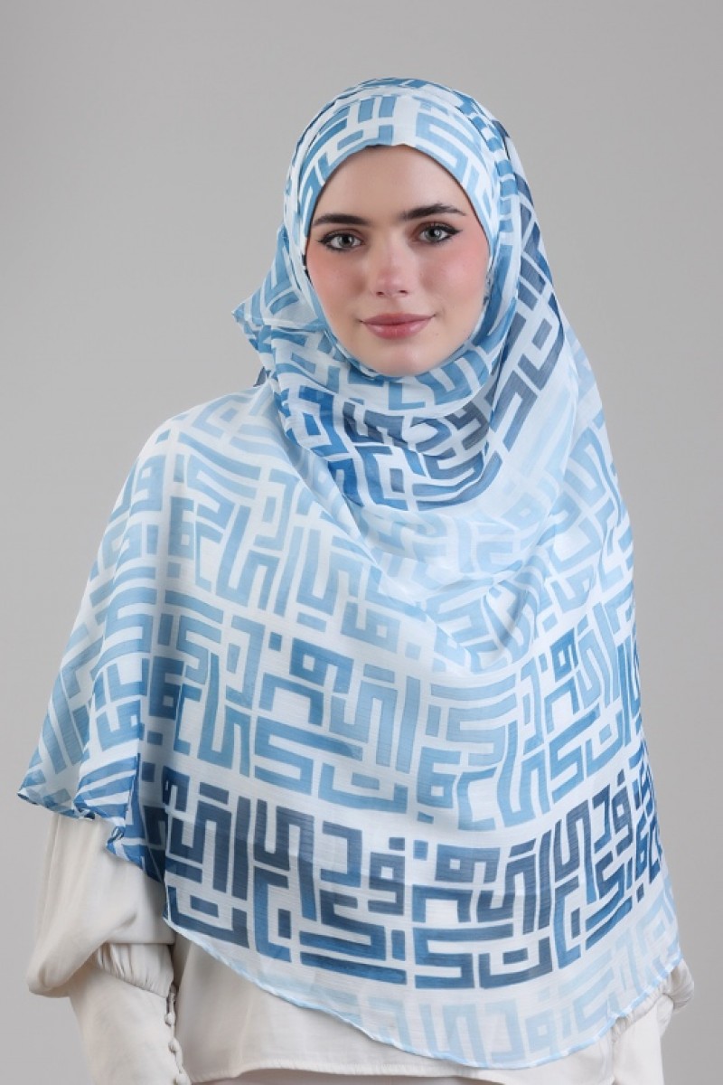 Monogram Blue - Printed Plus Crinkled Chiffon