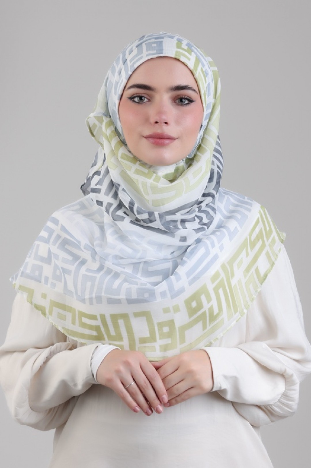 Monogram Lime - Printed Plus Crinkled Chiffon