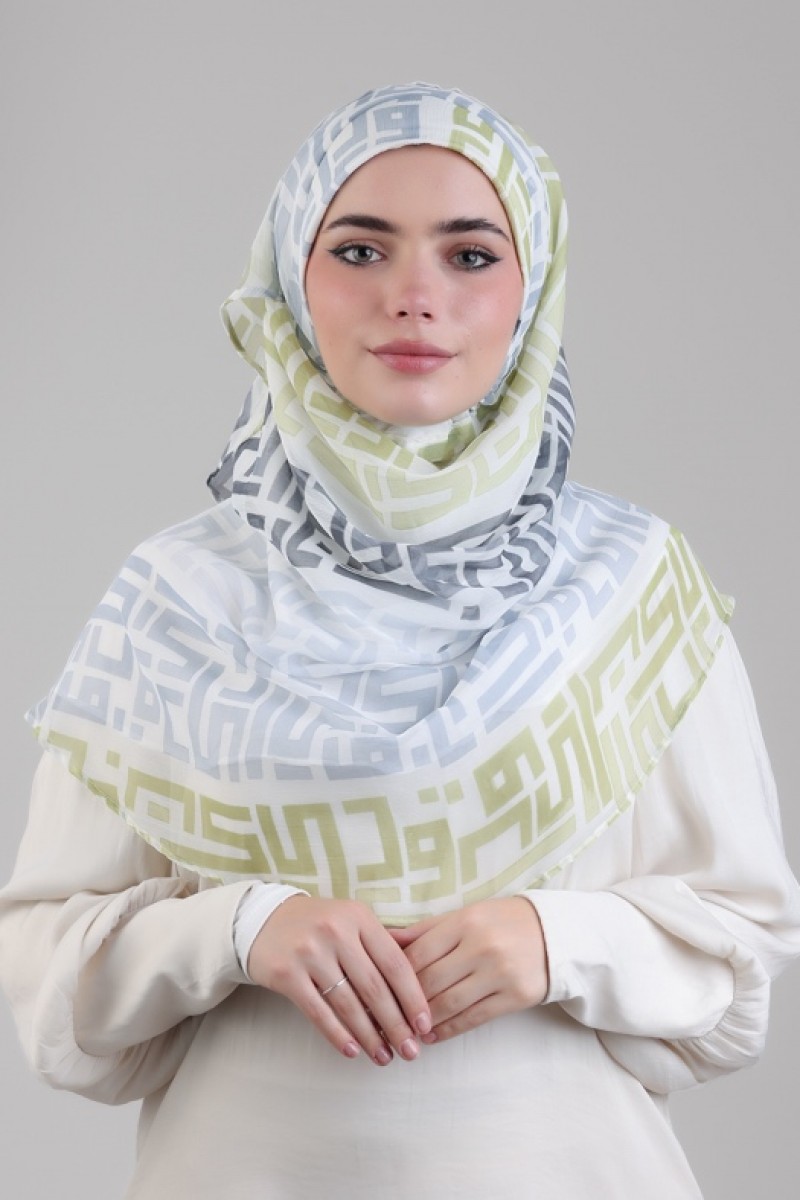 Monogram Lime - Printed Plus Crinkled Chiffon