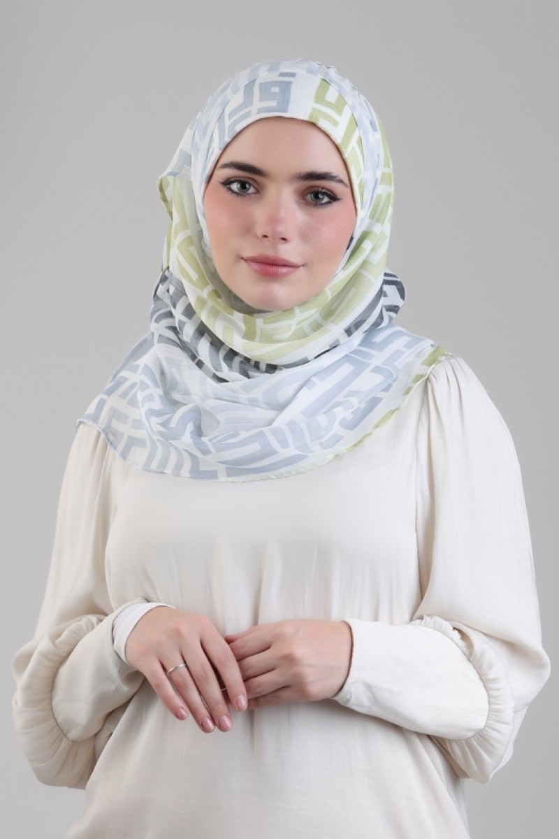 Monogram Lime - Printed Plus Crinkled Chiffon