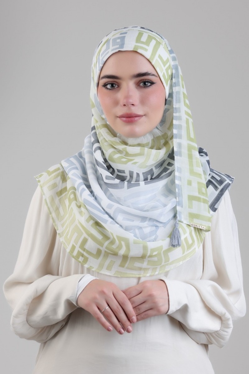 Monogram Lime - Printed Plus Crinkled Chiffon