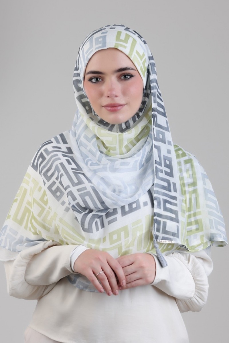 Monogram Lime - Printed Plus Crinkled Chiffon