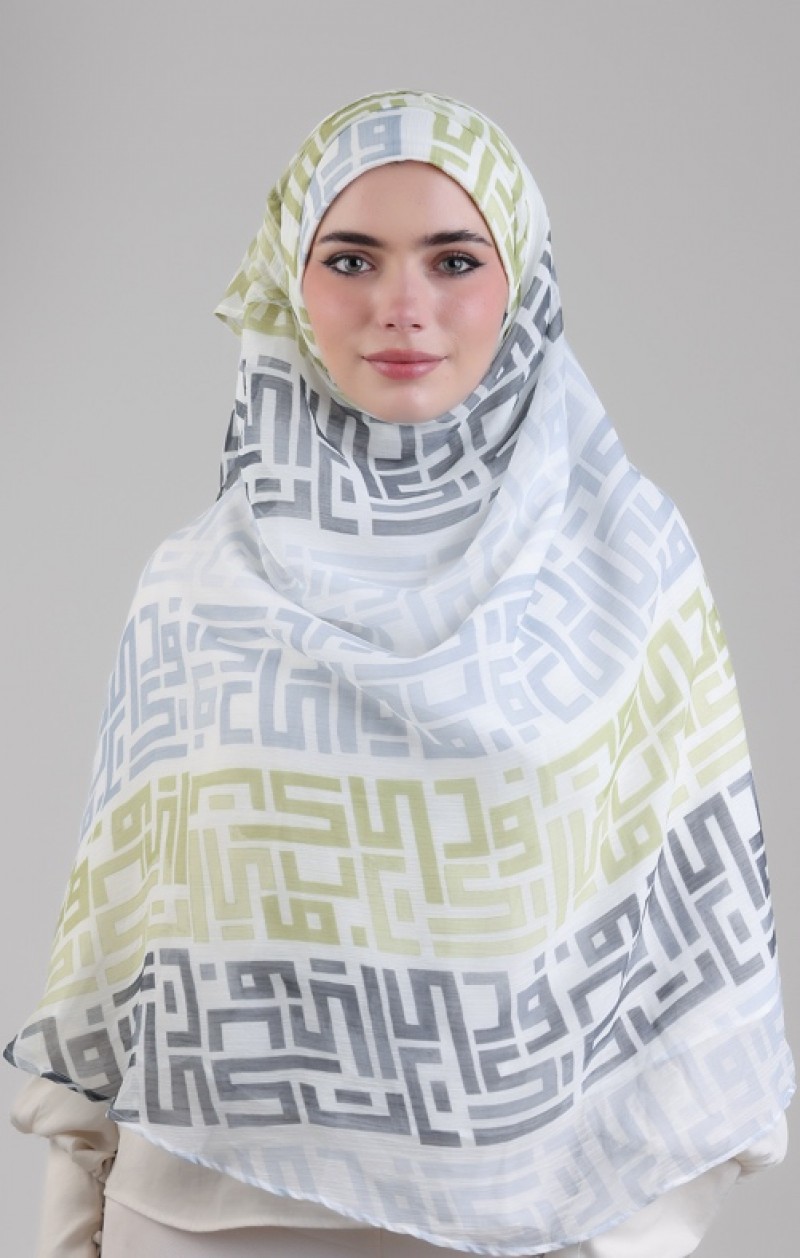 Monogram Lime - Printed Plus Crinkled Chiffon