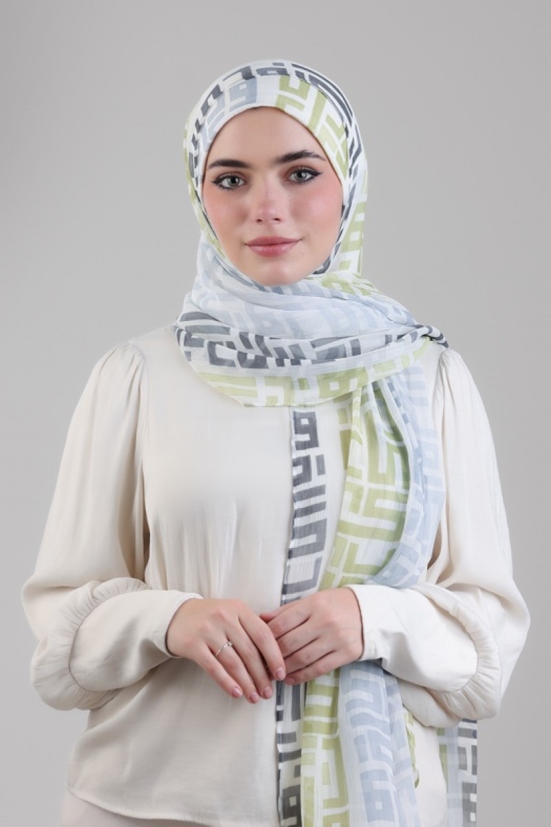 Monogram Lime - Printed Plus Crinkled Chiffon